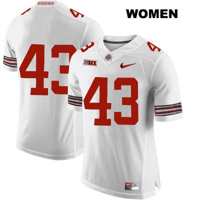 Women's NCAA Ohio State Buckeyes Ryan Batsch #43 College Stitched No Name Authentic Nike White Football Jersey YR20J48FF